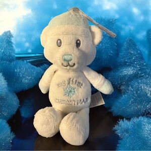 Baby Starters My First Christmas White Blue  Teddy Bear Plush Snowflake